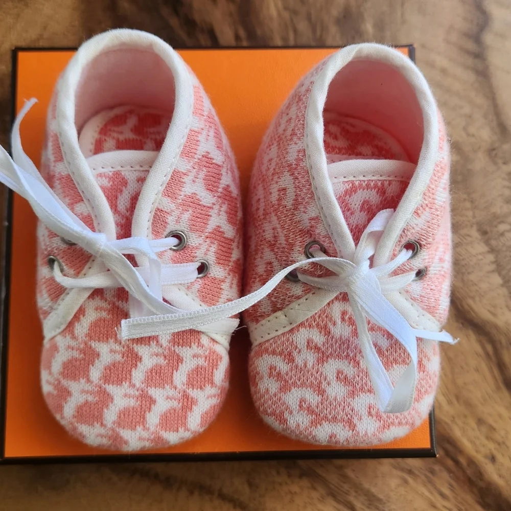 Hermes Pink and White Baby Shoes